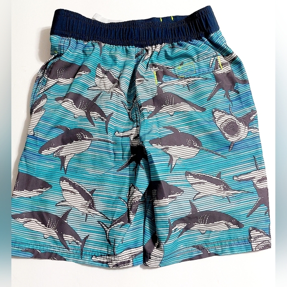 Aqua Shark Themed Swim Trunks Elastic Waist Boys M Size 8 - Picture 3 of 4